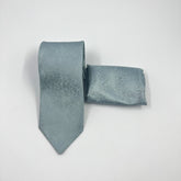 STEEL BLUE SELF PRINTED TIE & POCKET SQUARE SET